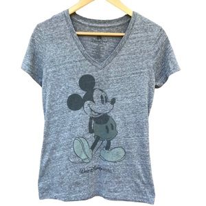 Disney Parks Gray Mickey Mouse V Neck Tee Shirt Women Small